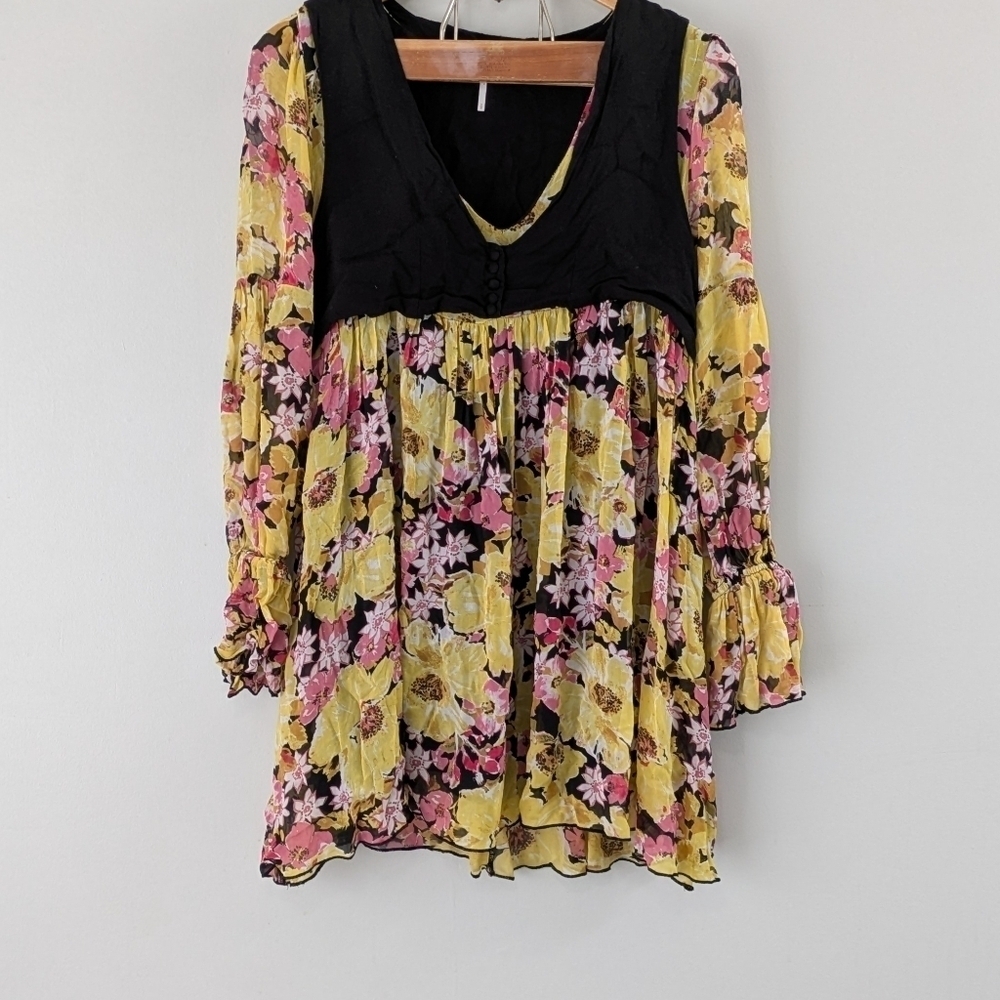 Free People Black and Floral Mini Dress